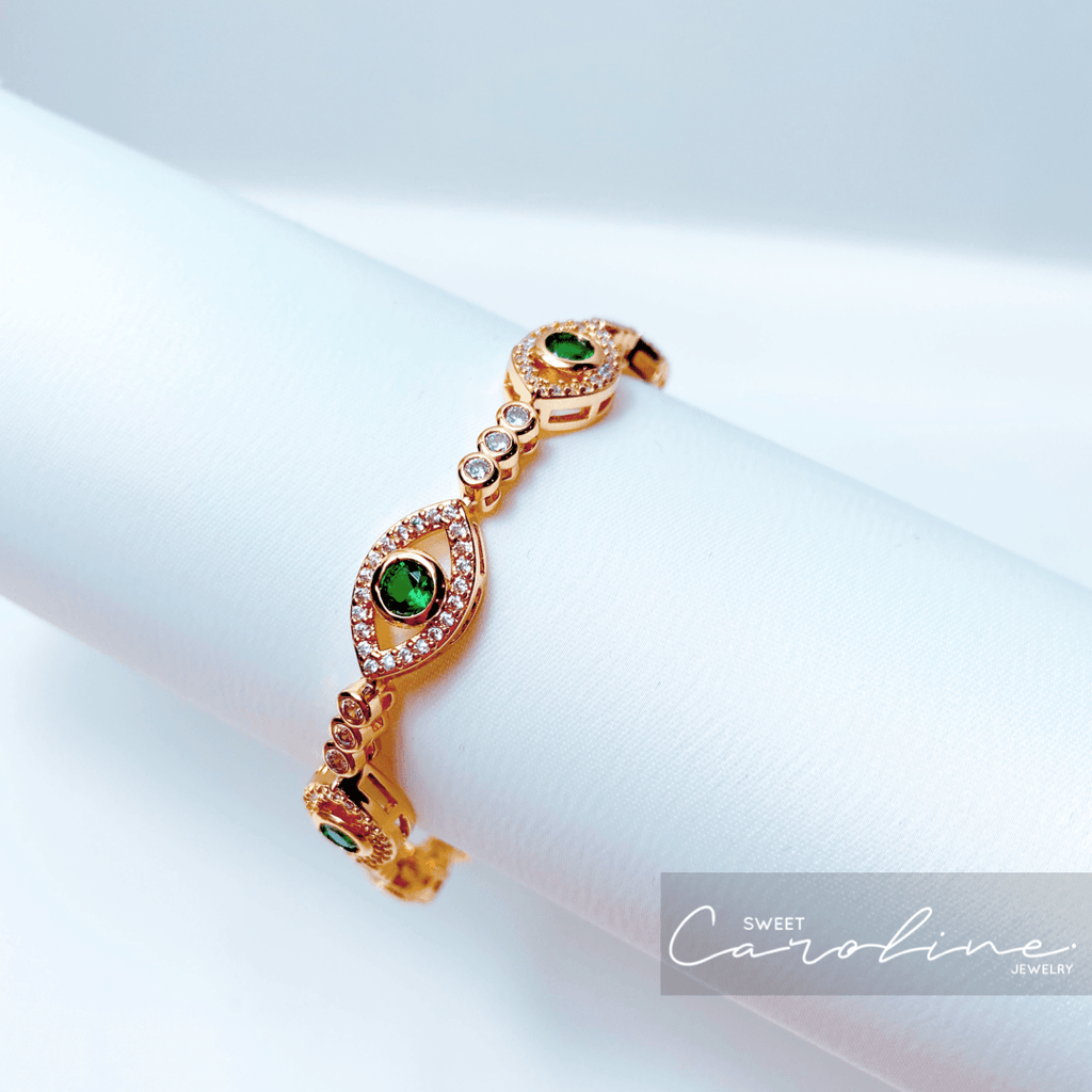 Pulsera Green Crystal Evil eye - SweetCarolineJWL